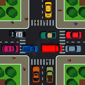 城市街道汽车和人行道平面图图片