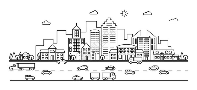 景观设计图城市黑白网络设计图插画