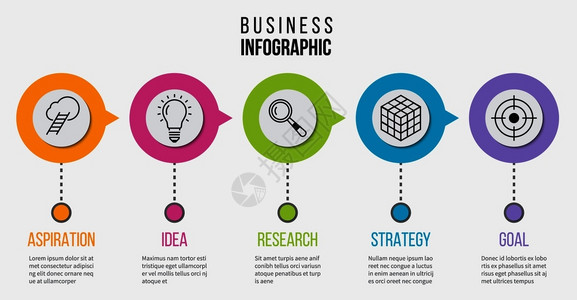 计划目标用于演示的流程业务图表包含5个选项的矢量时间轴展示业务图表和时间线模板插图步骤信息包含5个选项的矢量时间线插画