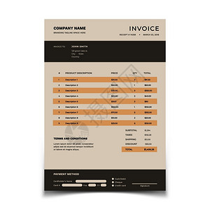 发票模板带有数据表和税收的账单格簿记矢量文件设计发票账户说明财务表格订单背景图片