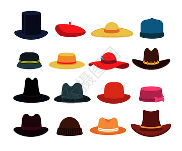 空顶帽男子与妇女帽漫画和孤立的病媒收藏帽子和绅士或妇女插图的时装头饰男与女帽子孤立的病媒收藏插画