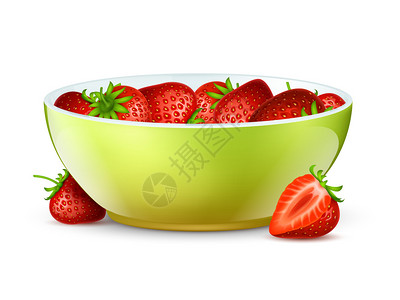 早餐健康碗里的草莓矢量插画图片