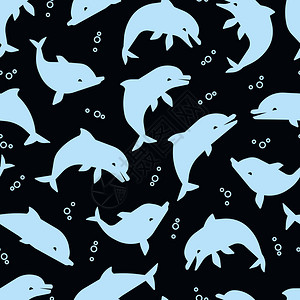快乐海豚组海洋生物矢量背景插图图片