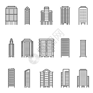 建筑住宅办公室摩天大楼单线矢量图图片