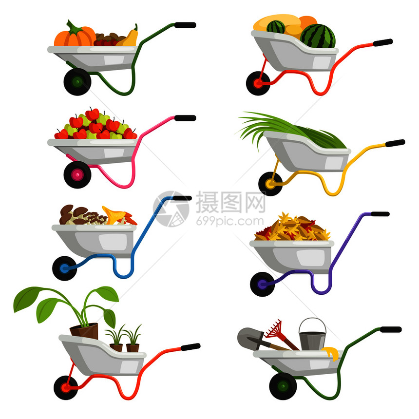 各种水果和蔬菜的轮式手推车图片