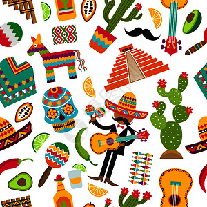 酒图案墨西哥彩色图案矢量元素插画