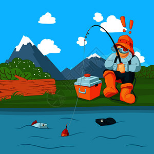 钓鱼爱好者在湖边钓鱼高清图片
