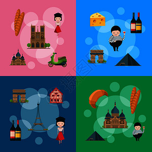 法国旅游饮食插画背景图片