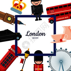 伦敦巴士矢量卡通英国建筑物风景插图插画