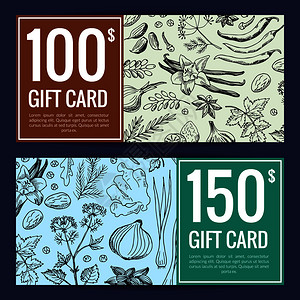 草药礼品卡矢量手香料折扣或礼品卡凭单券模板插图野草图片