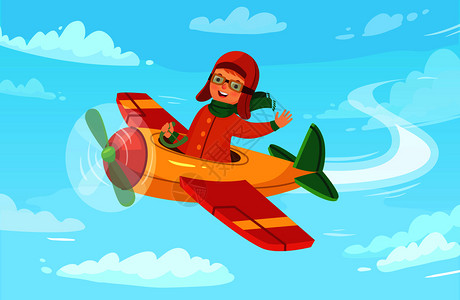 普拉塔曼阿云卡通开飞机的儿童驾驶员插画
