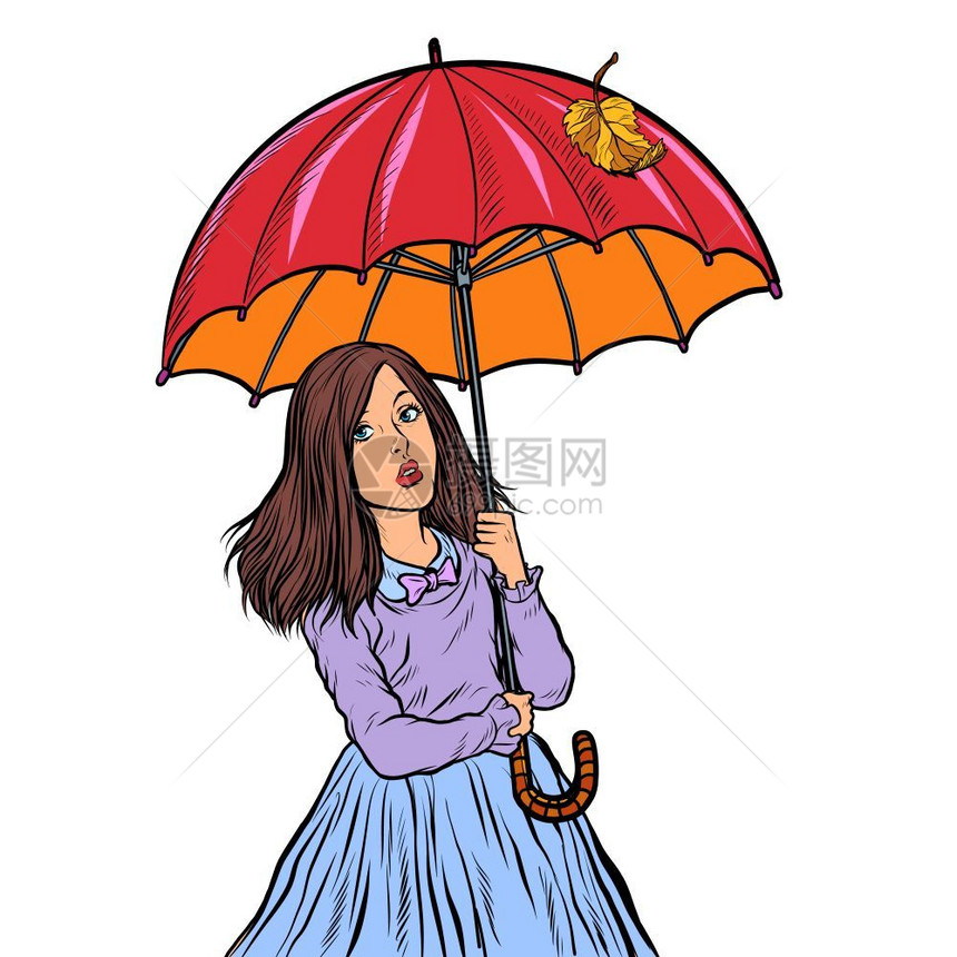 秋天打伞的女孩图片
