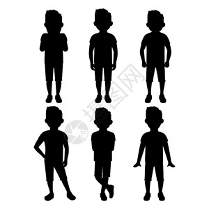 以不同姿势排列的青少年男孩轮廓矢量说明青少年男孩的轮廓组图片