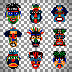 玛雅湾墨西哥印地安的勇士面具插画