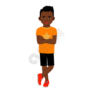 非洲孩子‘穿黄色t恤的黑人男孩矢量图插画