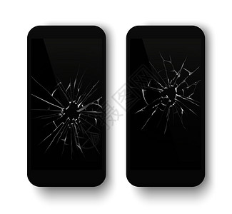屏幕破裂破碎移动电话智能手机屏幕破碎损坏的显示器玻璃手机电话快克设备修理黑色手机3d现实孤立矢量概念破碎损坏的手机修理矢量概念插画