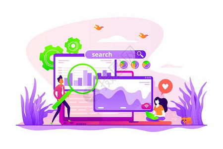 搜索引擎在线营销和Seo工具搜索概念矢量插图图片