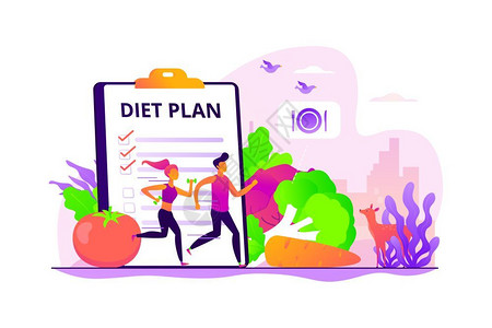 低碳食物适合夫妇培训营养控制饮食计划和蔬菜体重减肥饮食低碳健康概念病媒插画