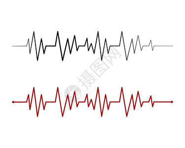 红色节奏波浪心跳直线矢量加压插画