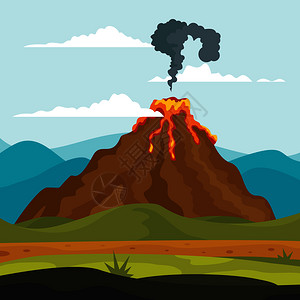 火山景观火山爆发岩浆插画