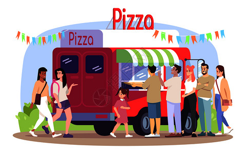意大利在食用餐车上买比萨的通人物图片
