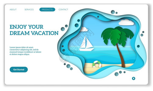 剪纸风格暑期度假胜地广告动应用程序模板背景图片