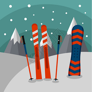 雪山雪地上的滑雪板图片