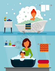 洗澡浴缸插画背景图片