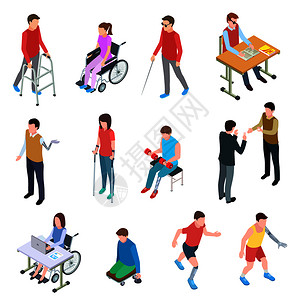 残疾人轮椅受伤者义肢盲人和老年病媒隔离器插画