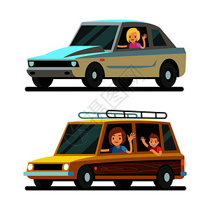 年轻快乐的女司机开车平面矢量图插画