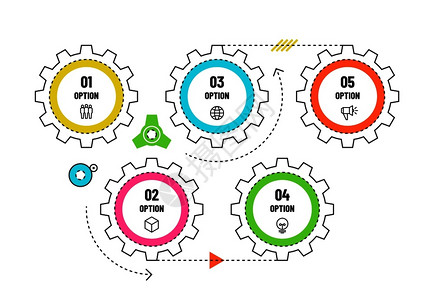 齿轮箭头5个选项的工程时间表概念工作流程图矢量信息模板流程矢量信息模板流程步业务信息图和流程说明流程5个选项的工程时间表概念流程图矢量信插画