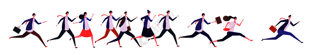 奔跑人群商业经营人女慢跑者向目标竞争领导力和成功的病媒概念商业女人和竞争情况说明经营商人领导力和成功的病媒概念插画