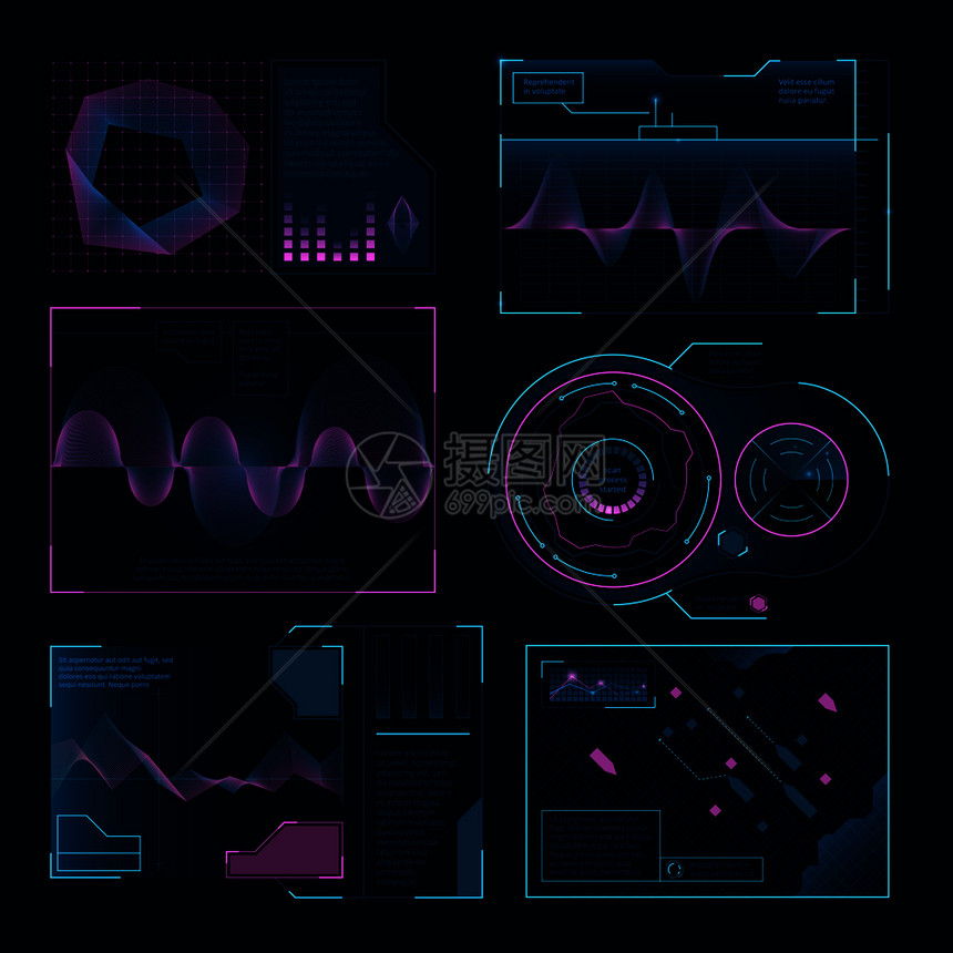 为设计项目置的网络ui矢量图片的现代数字符号技术ui界面现代hud屏幕插图网络设计项目置的矢量图片图片