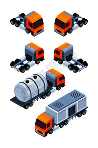 各种货运卡车3d说明图插画