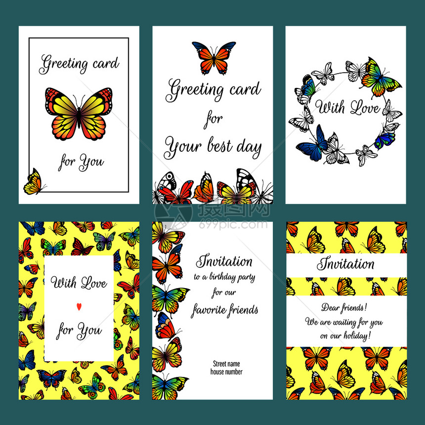 带有蝴蝶的卡片设计带有彩色蝴蝶插图的卡邀请模板带有彩色蝴蝶的矢量邀请卡带有彩色蝴蝶的卡片带有蝴蝶的卡片设计带有彩色蝴蝶插图的卡邀图片