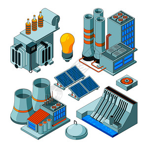 电池工厂能源设备电动站插图插画
