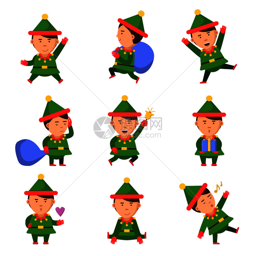 elf字符xma吉祥物收藏侏儒sant帮手快乐的圣诞节卡通矢量行动的人摆姿势grensuit的xmas字符ket圣诞节插图精灵字图片