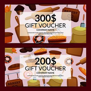 带价格或礼品券模板插图的矢量漫画面包店卡片折扣或礼品插图图片
