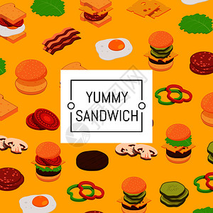 以正文说明位置为背景的等量汉堡成分背景和彩色模式插画