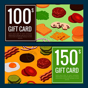 双拼披萨优惠券病媒汉堡折扣或礼品券模板插图插画