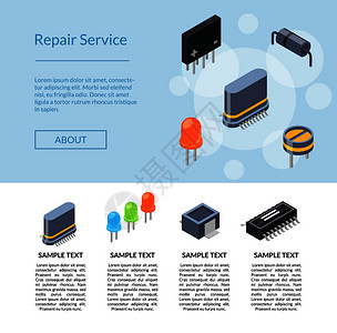 电感矢量等微晶片和电子部件图标着陆页模板示意图插画