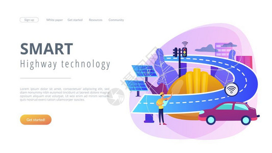 智能配套智能道路充满活力的紫罗兰概念登陆页面插画