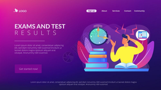 测试考和测验结果个人考试时间表压力和焦虑概念网站主页着陆模板图片