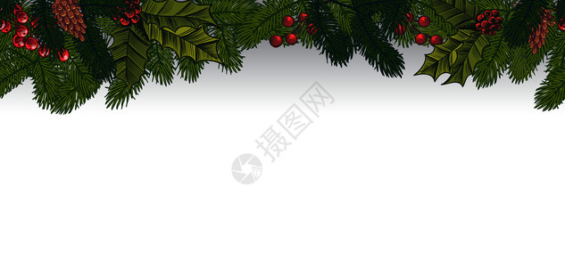 圣诞雪松素材xmas无缝绿边框带有松树枝和红浆糊寄生虫的圣诞装饰框架以及红浆糊寄生虫矢量无缝模式xmas无缝绿边框带有松树枝和红浆糊寄生虫矢插画