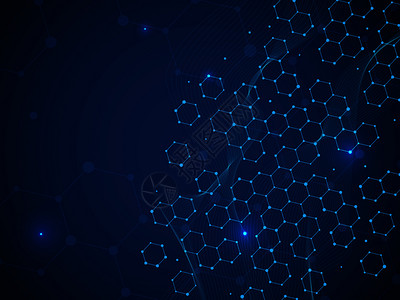 蓝色结构数字医学和化技术dna分子六边形结构遗传健康病媒药用公式模型概念科学分子背景遗传健康病媒概念插画