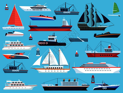 港口船只海上快艇和帆船航行快艇图片