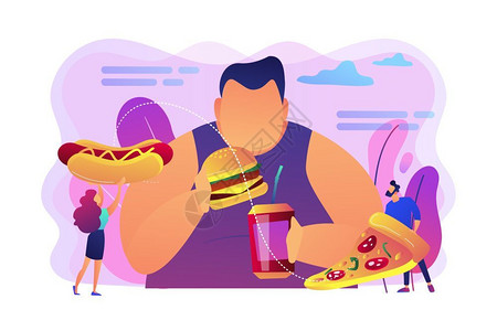 吃甜食的人超重人吃汉堡插画