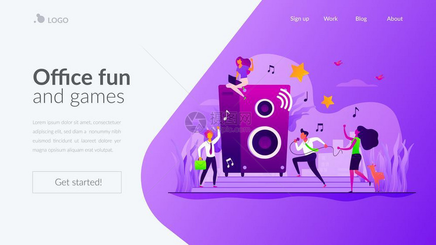 工作日后休息办公室娱乐和游戏以及压力管理概念网站主页眉上下着陆网模板办公室娱乐着陆页面模板图片