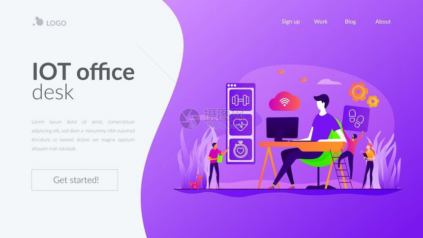 固定工作非活动生方式健身跟踪器iot办公桌健康跟踪工作活动地点概念网站主页头登陆网模板图片