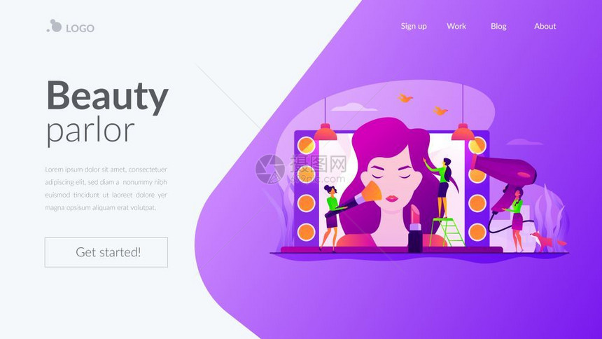 时装工业美容学校化妆师造型服务美容院专业化妆治疗概念网页主头着陆网模板美容院着陆页面模板图片